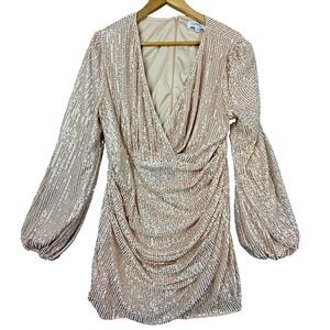 Faeriesty Sequin Bling Dress Women 2XL Champagne Sparkle NYE HOCO Lantern Sleeve